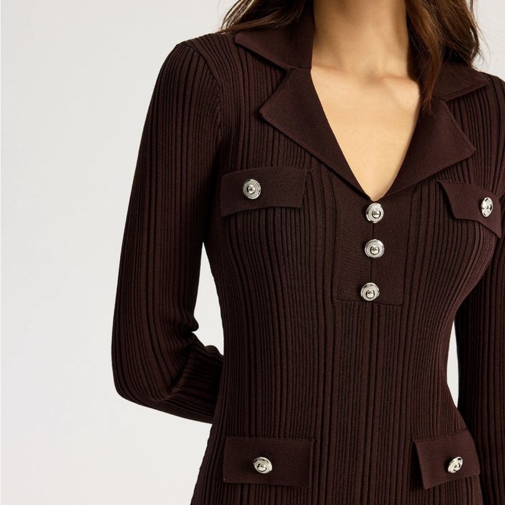 Commense Unworn Elegant Brown Long Sleeve Knit Dress Size Small - Picture 2 of 3